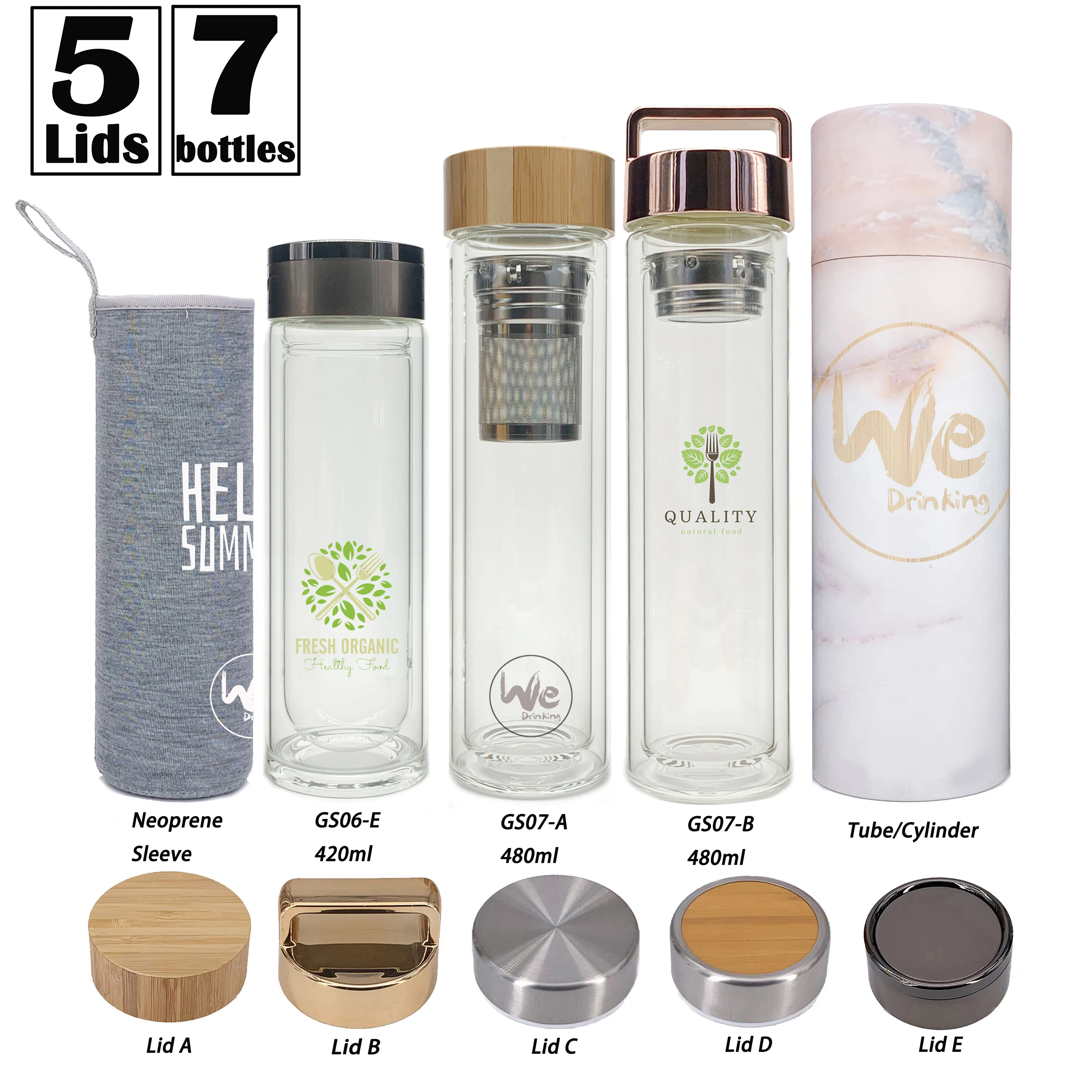 No Minimum Stock BPA free shiny handle lid double wall borosilicate glass tea infuser water bottle with tea infuser