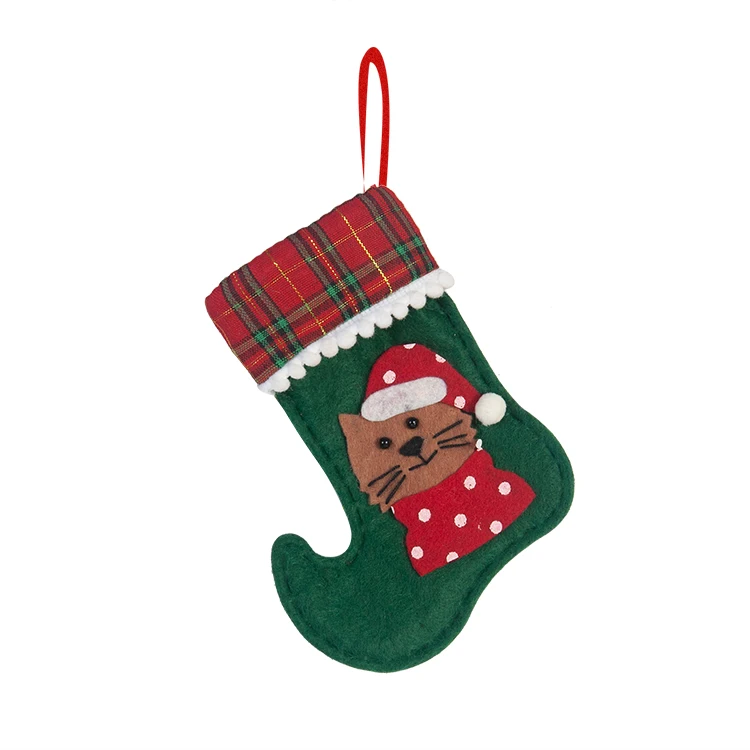 6 Inch Good Selling Machine Made Reindeer Sock Stocking Shape Christmas Decoration Felt Christmas Ornaments Tree Hanging