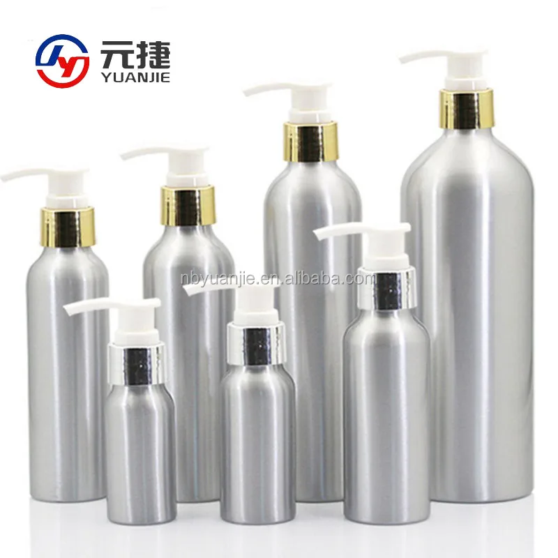 
metal shampoo bottles with screw down lotion pump 