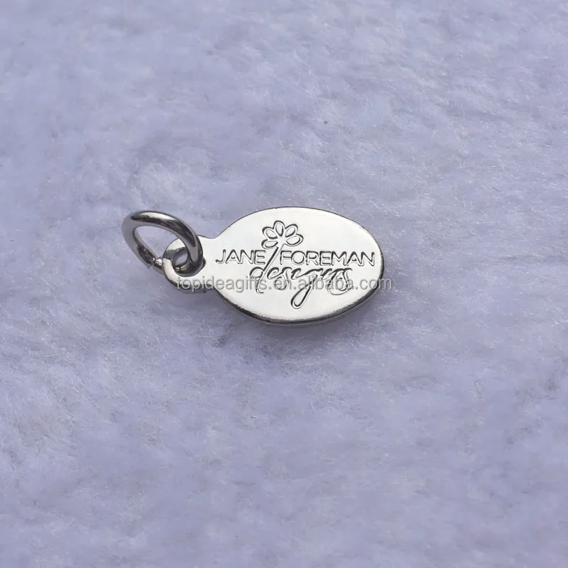 Stainless Steel 316L Etched Logo Oval Shape Metal Charms Tags For Jewelry Marking