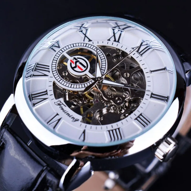 Forsining Brand Fashion Wrist Watches Skeleton Dial Precise Hand Mechanical Movement Men Luxury Leather Strap Watch Cheap Price