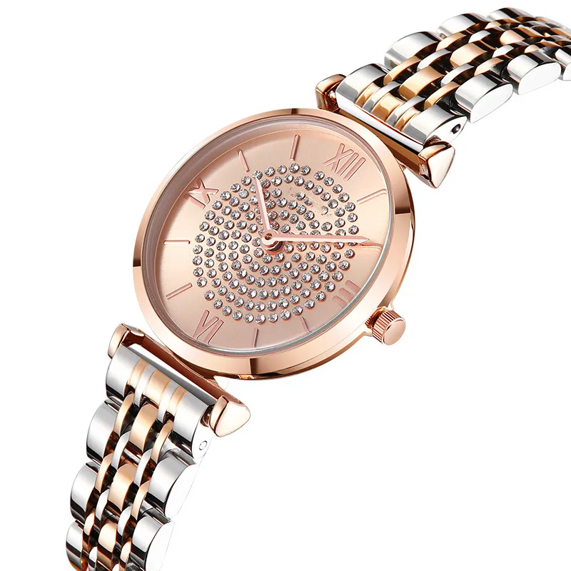
Fashion ladies watches stainless steel band wristwatch customer logo OEM brand unique women watches hour water proof watch 