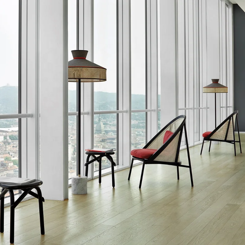 High End Furniture Leisure Metal Black Legs Wood Rattan Sofa Chair For Cafe Garden Chair