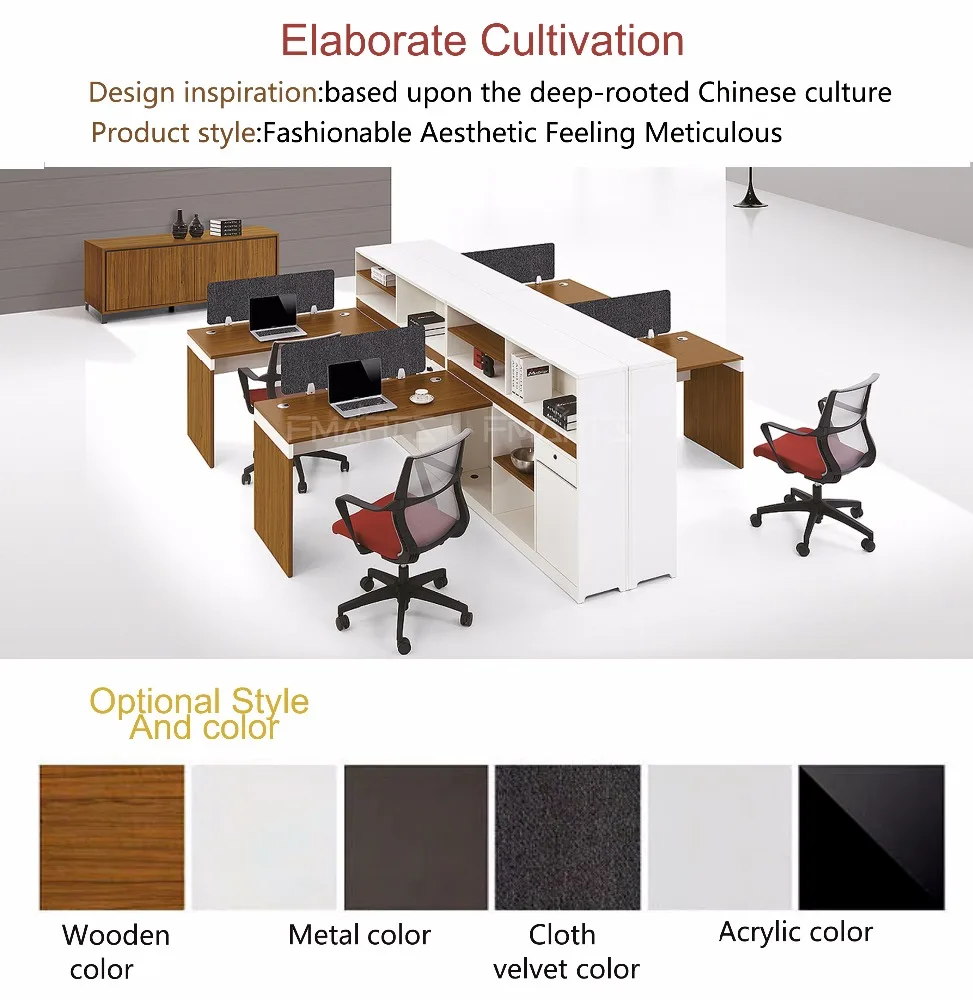 Modern Office Furniture Off-White Side Cabinet 4 Seat Cubicle Divider Office Workstation Staff Table