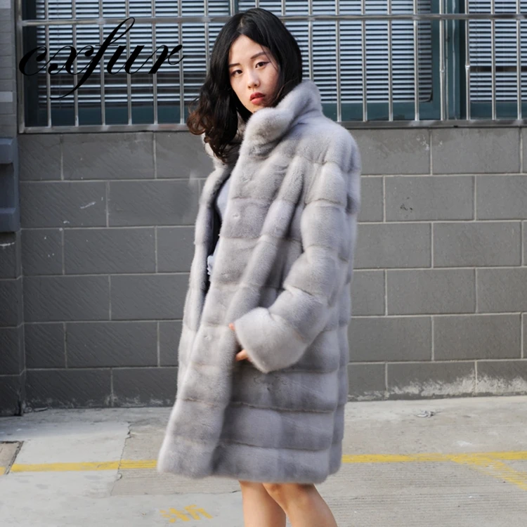 CX-G-A-92 Perfect Jacket Wide Waist Knee Length Denmark Mink Fur Coat