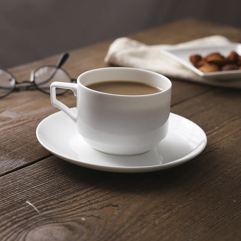 Hotel cafe fine bone china white elegant coffee cup and saucer espresso latte tea cup set