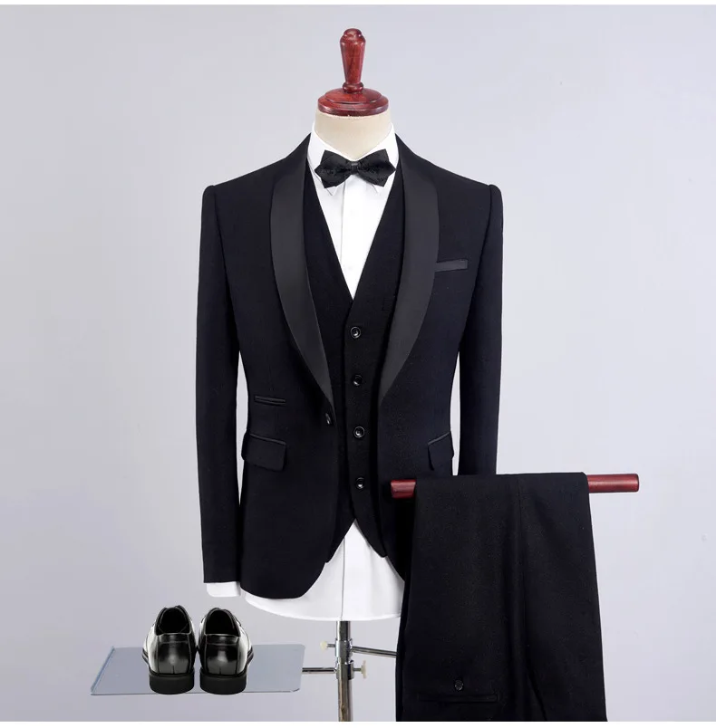 
Elegant One Button 3 Pieces Wedding Suits Groom Tuxedos Men Suit 