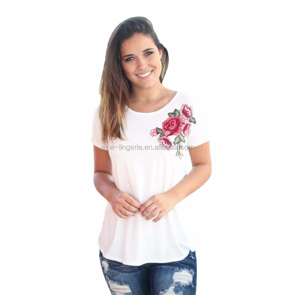 Модная дизайнерская белая футболка для женщин, топы с коротким рукавом и вышивкой, женская блузка