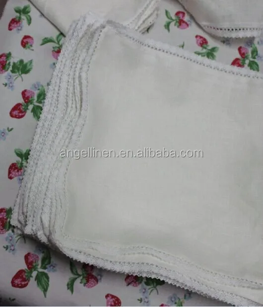 100% linen handkerchief with cotton lace in white color