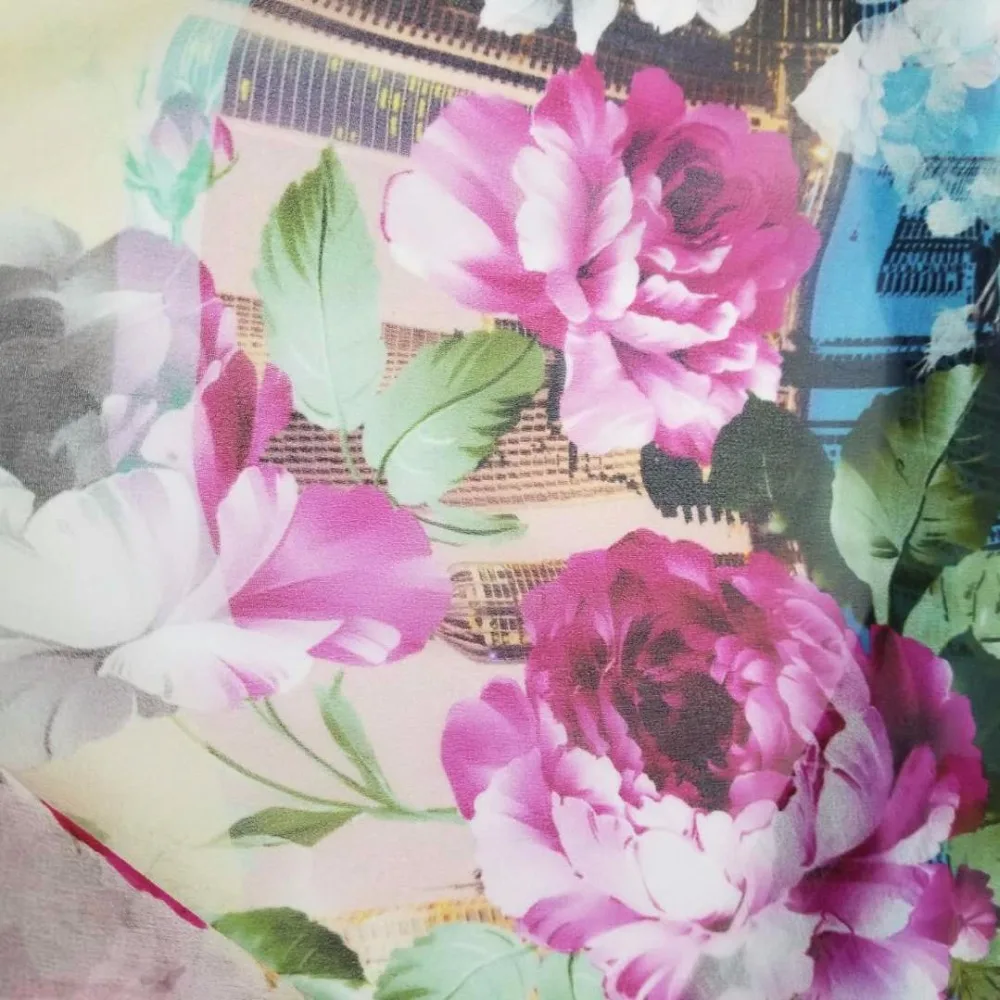 Hot sales product 8mm digital print big flower architectural printing 100% silk organza fabric for  dress