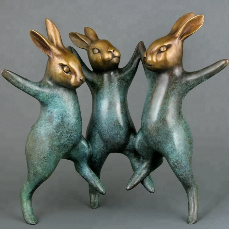 
Bronze Rabbit Tandem Bicycle Bunnies Garden Sculpture Metal Bunny 