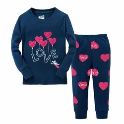 factory direct custom kids 2 pieces clothing sets embroidery letter design knit 100%cotton best selling children pajamas