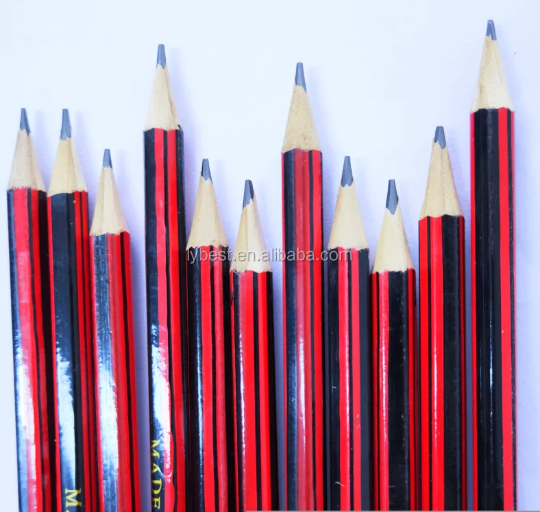 2020 direct factory Best selling sharpened Red &Black stripped wooden pencil for student