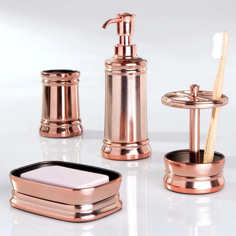 China Manufacturer Supplier Home Bathroom Fittings Accessories Toilet Countertops Decor Rose Gold Plated Bath Accessory Set