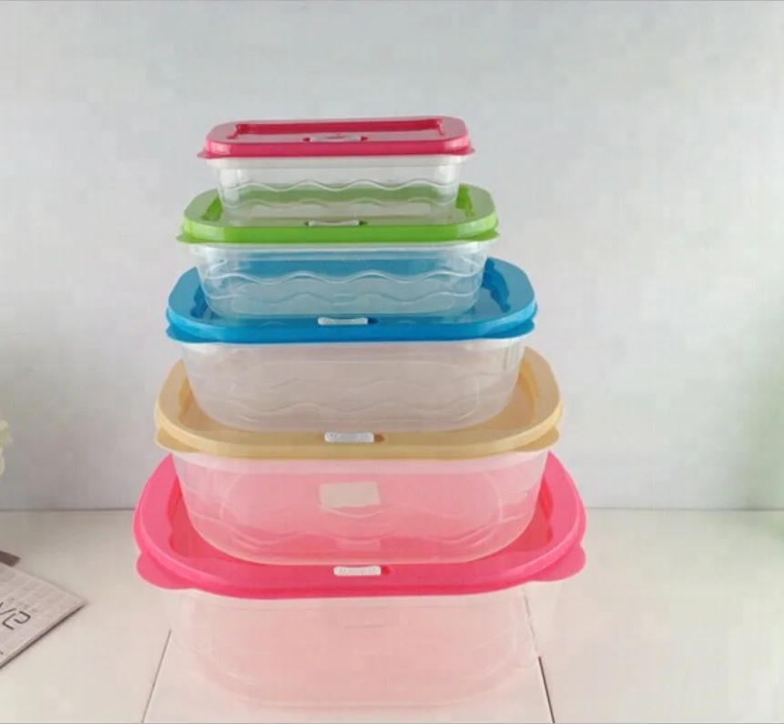 
Creative Rectangle 5pcs Plastic Food container with colorful lid 