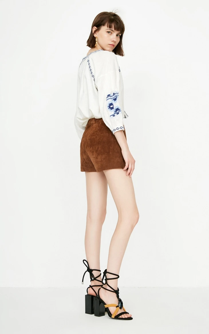 Women V-neck 3/4 Lantern Sleeves High Quality Linen Cotton Blouse For Summer