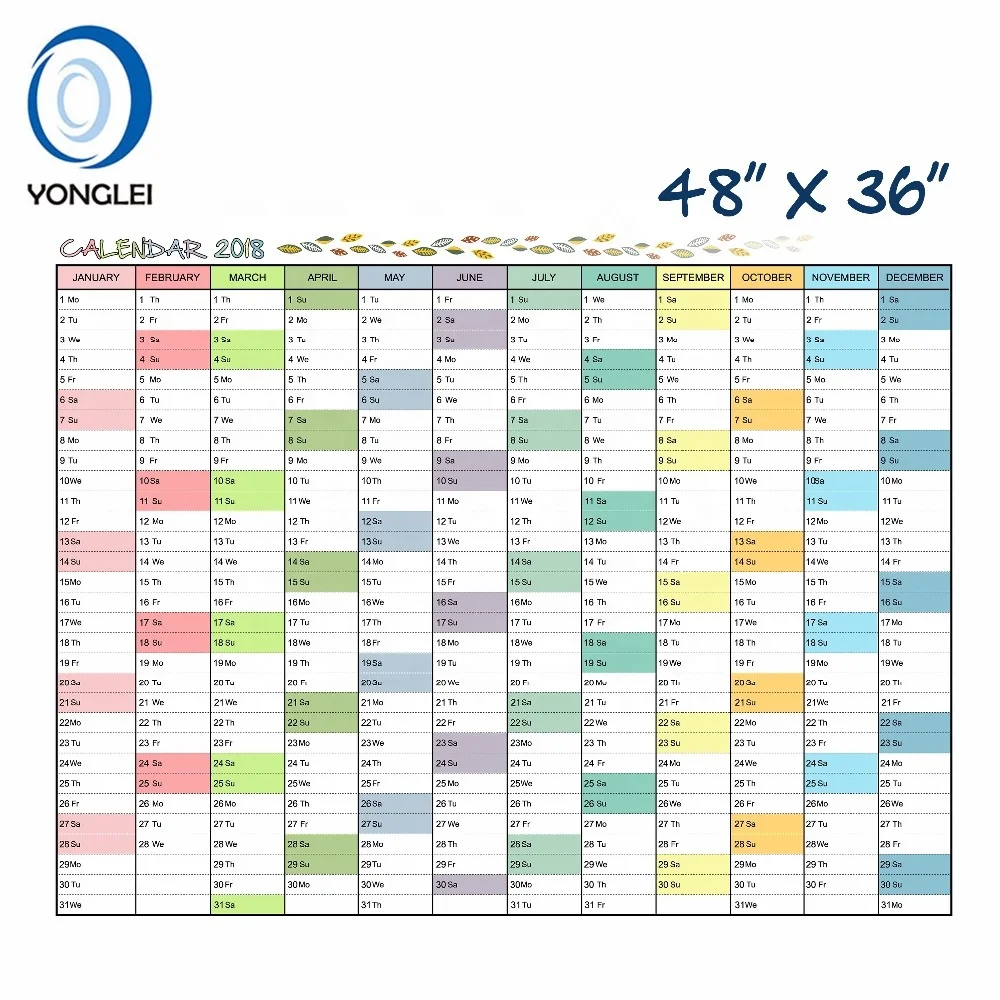 Premium large dry erase laminated wall calendar 2019 yearly wall calendar printing36X48 inch 006-01-1B1