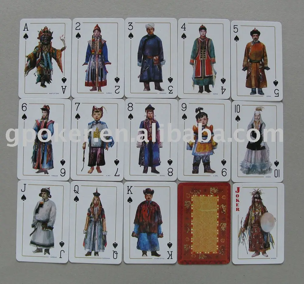 Mongolia ethnic costumes bridge size 56 cards paper made playing cards
