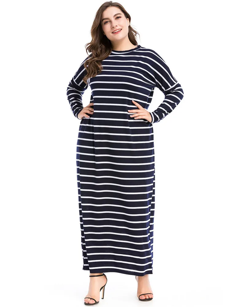 
New arrival wholesale long sleeve striped women maxi plus size dress 