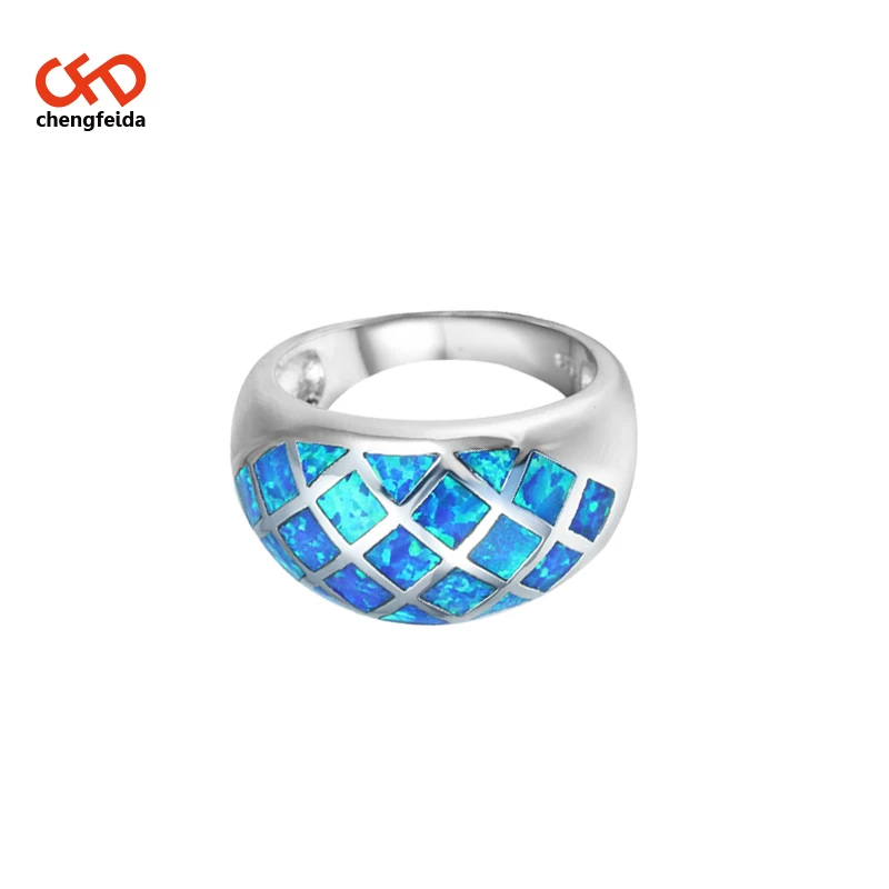 
Grid design Blue Opal Fashion and 925 Sterling Silver Ring Sizes 6-10 