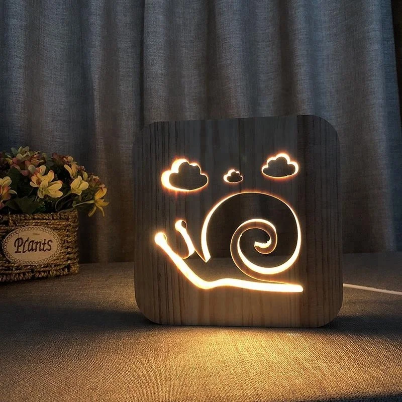 FS-T1867W snail shape light with usb for birthday gift 3d wood night light