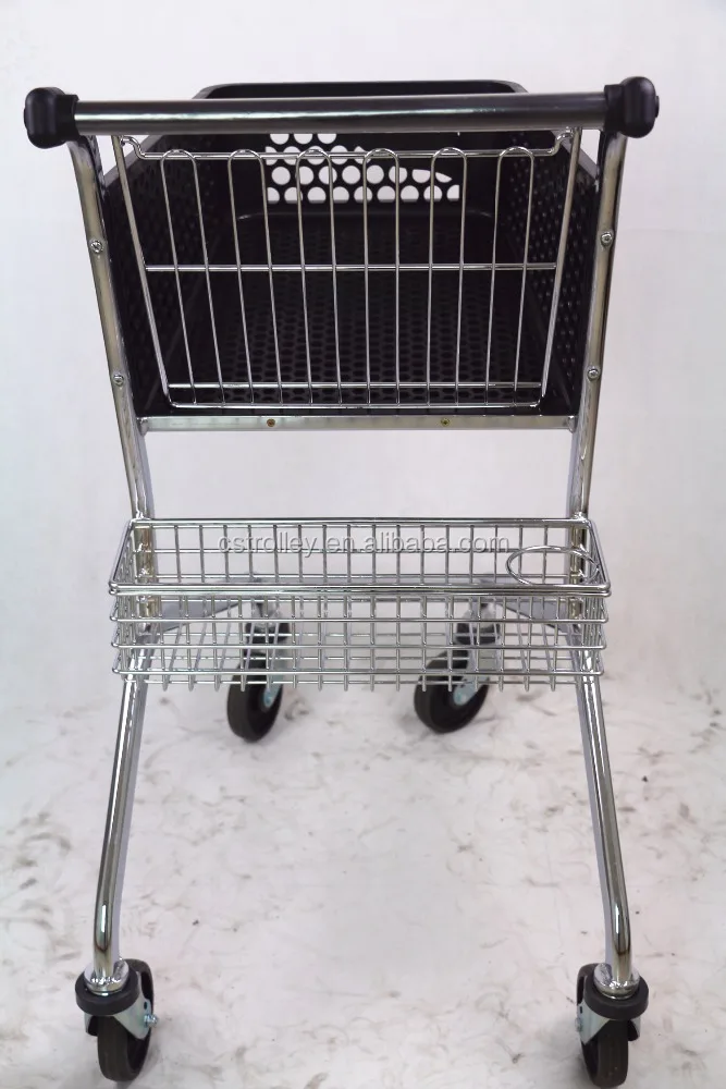 
MOQ 500 PCS 50L European Style Plastic Shopping Trolley Cart With Plastic Basket And Metal Frame 