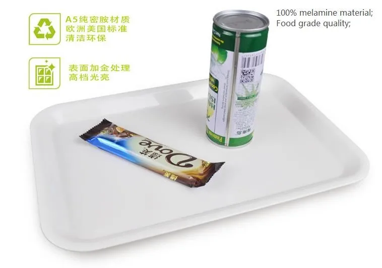 China Wholesale BPA Free Food Serving Plastic Melamine Tray Eco-friendly 100% Melamine Party Hotel Use Rectangle Tray