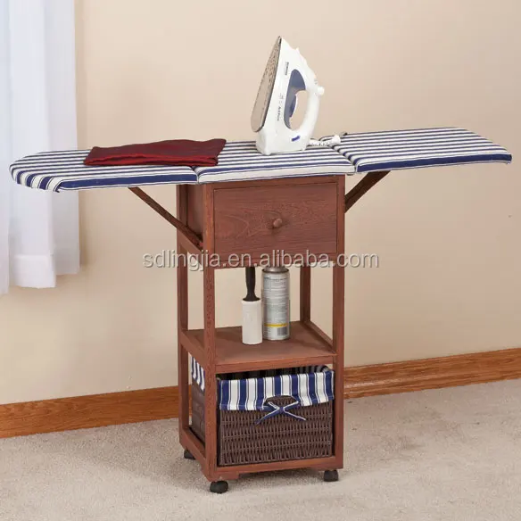 
Home Furniture Ironing Board Wooden Ironing Cabinet With Wicker Drawer 