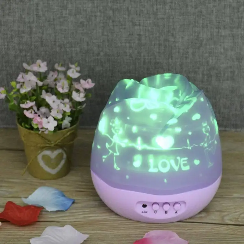 Wholesale Stock Small Order Lovers Gift Colorful Rose Star LED Night Light Projector