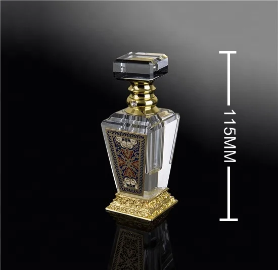 
Luxury decoration crystal bottle square oil perfume bottle with metal 