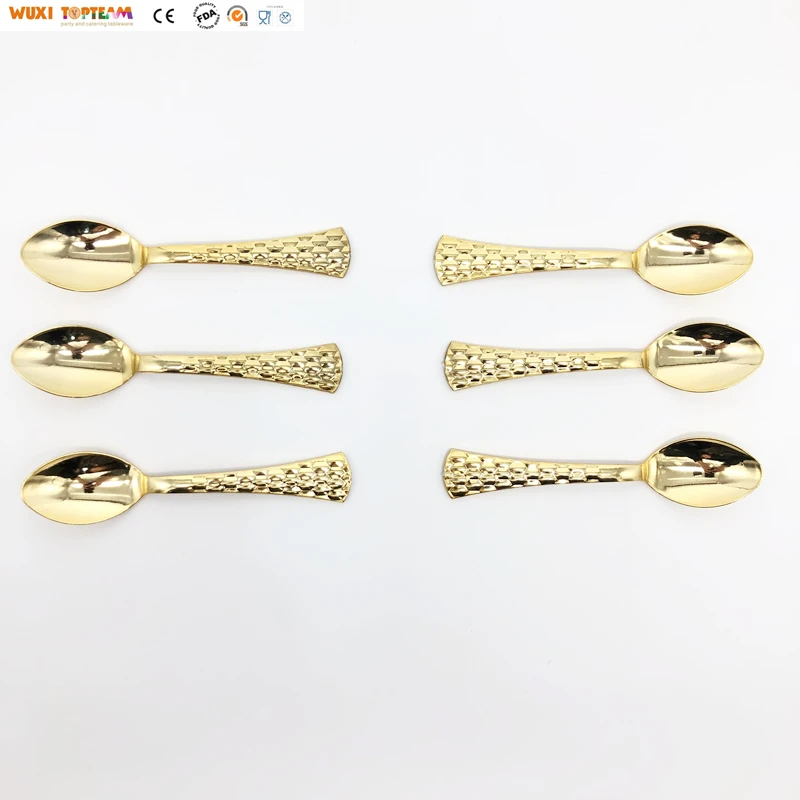 Disposable cutlery wholesale Small Plastic Pearl Spoon gold clouded Plastic Spoon for Dessert