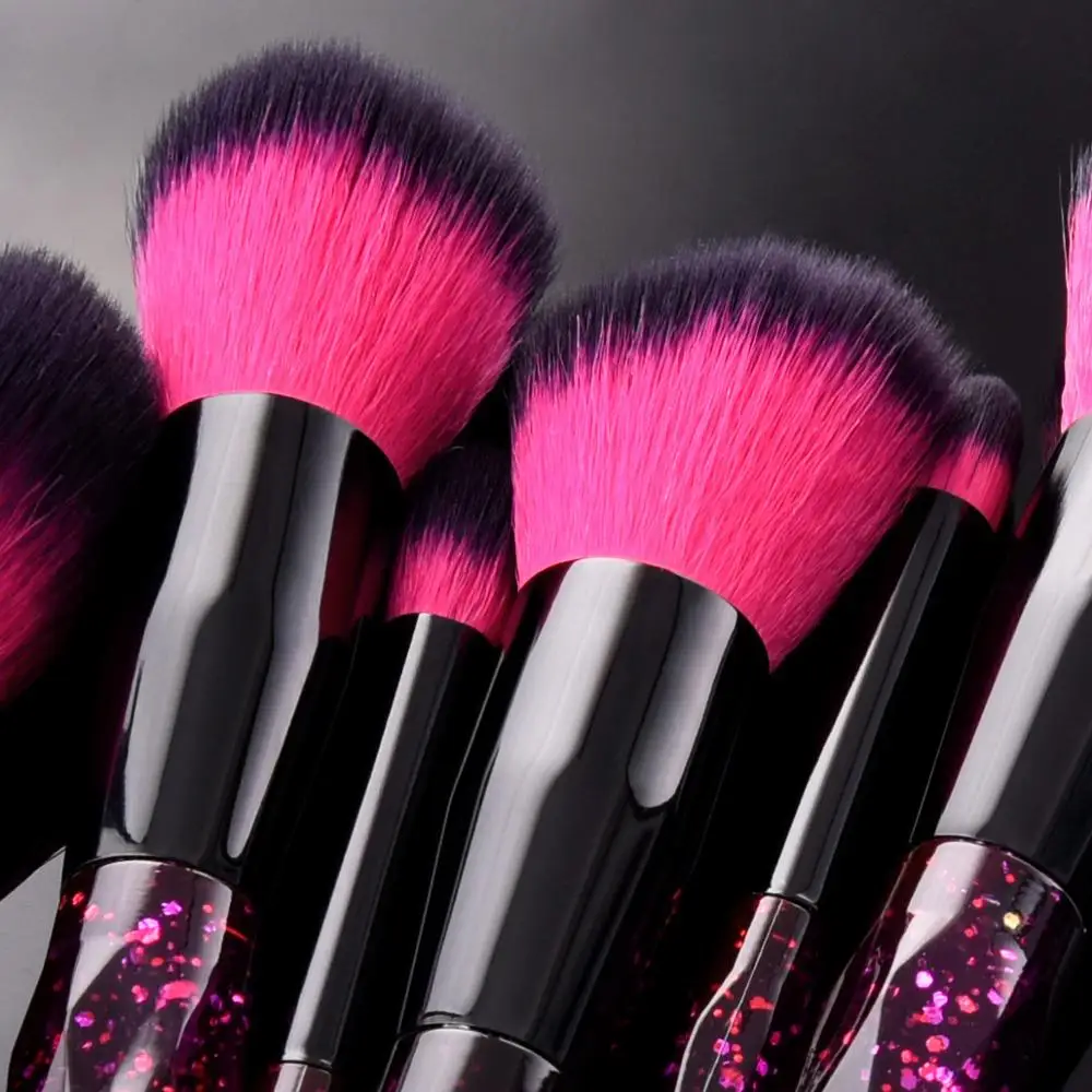 2019 Popular Cosmetic Rose Red Black Hair Makeup Brushes Purple Crystal Diamond Sky Long Handle Make Up Brush with 10 pcs set