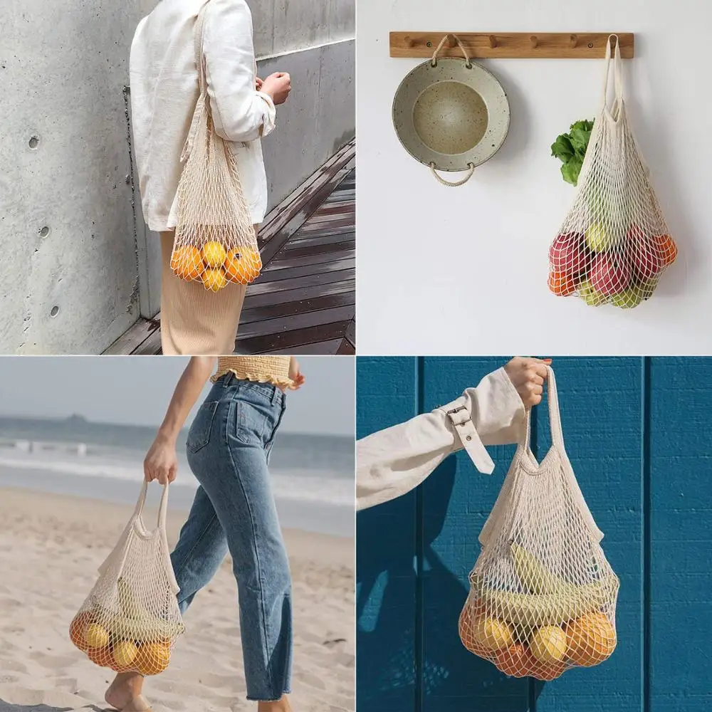 2023  100% organic eco friendly net string foldable vegetable storage multifunctional reusable cotton mesh bag