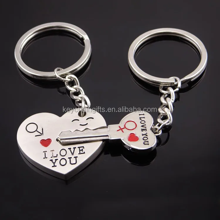 Promotion custom zinc alloy lovers heart key couple keychain