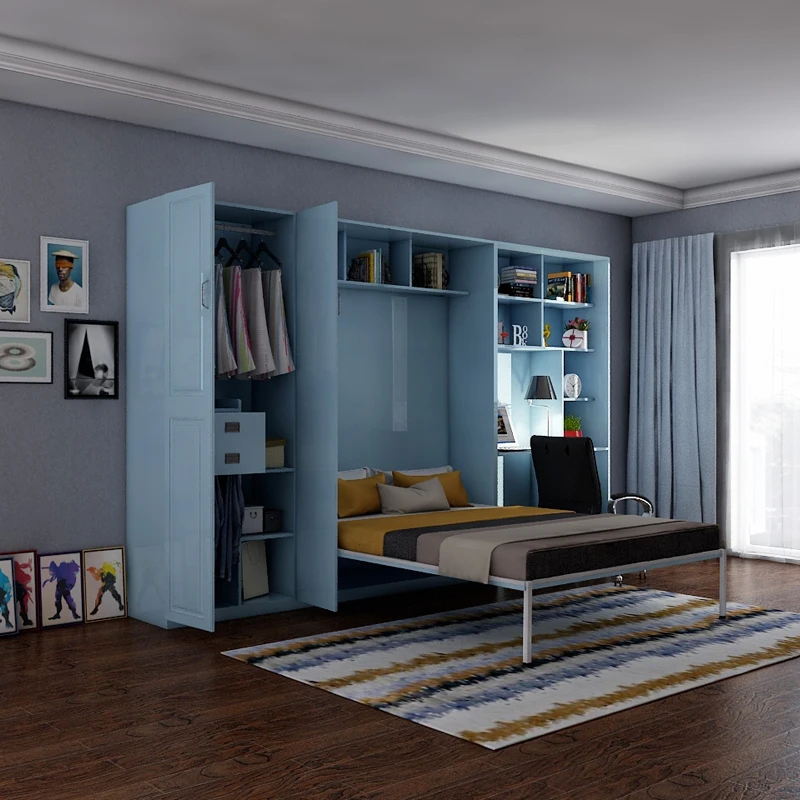 Modern Design Folding Queen Size Wall Beds With Desk And Wardrobe