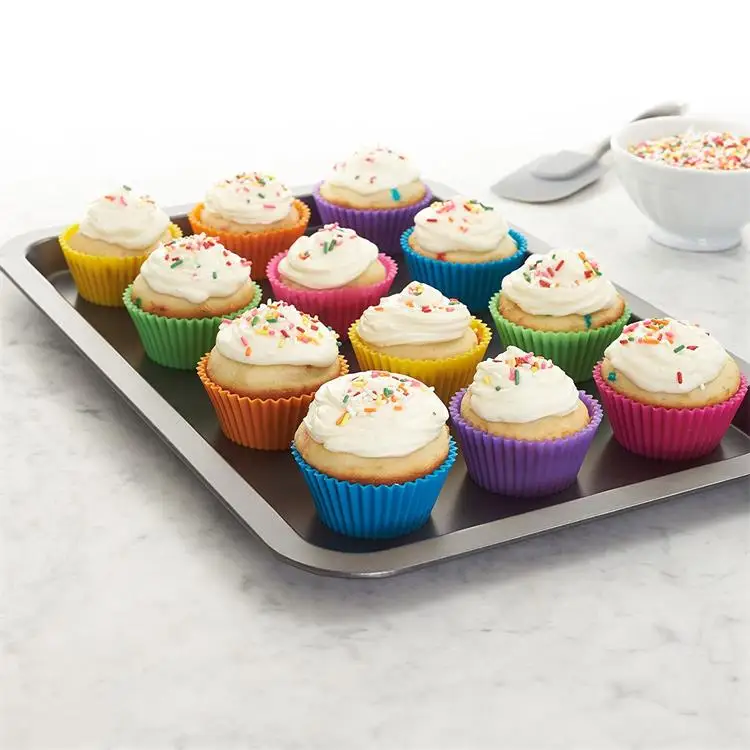 12pk Reusable Silicone Baking Cups cupcake mold for baking cakes Freezer-, microwave-, and oven-safe