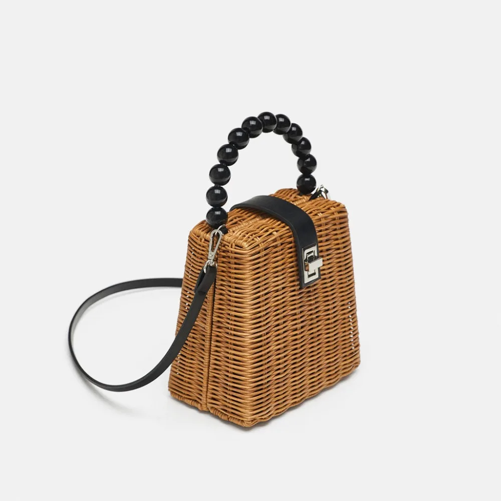 2022 Brand Designer bead hand-woven straw bag women small Tote Bags for Summer Beaded Handle Bag for Girl
