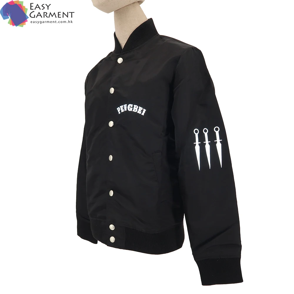 manufacturer clothing Casual silk screen printed nylon black pocket rain proof bomber jacket for men