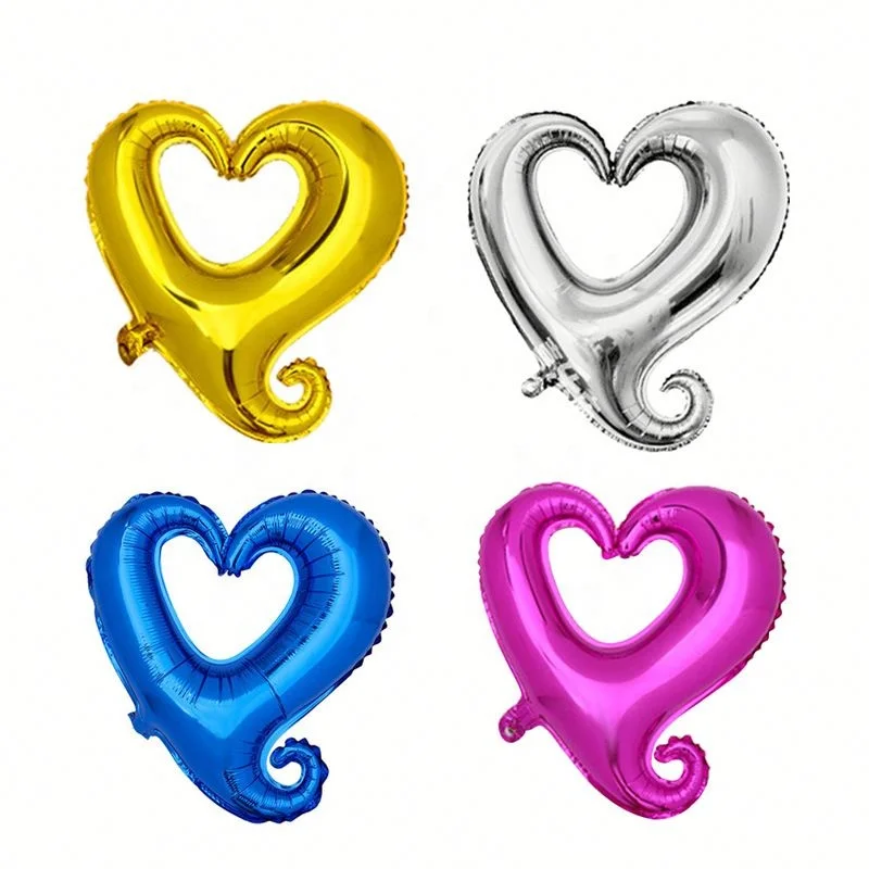 18inch  hollow heart shape hook tail team bride balloon helium gas heart foil balloon for wedding party decorations