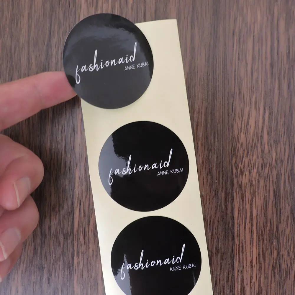 glossy customized printing logo adhesive round black bottle sticker paper label