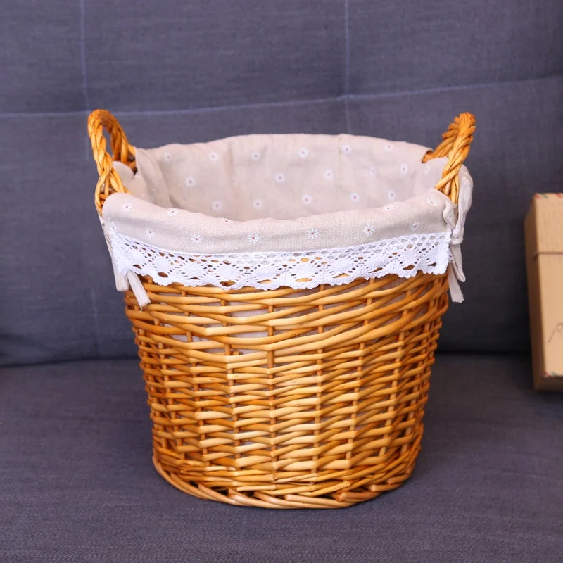
Customized Cheap Round Wicker Willow Laundry Dirty Clothes Basket With two ears and lining 