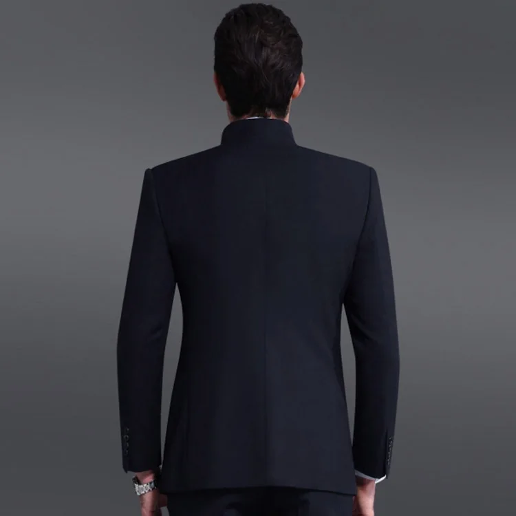 100% wool navy blue four buttons traditional chinese business suits for young men