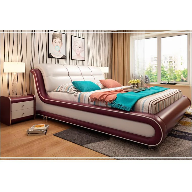 luxury upholstered leather bed hotel bedroom sets single queen king size bed room furniture modern home single  beds