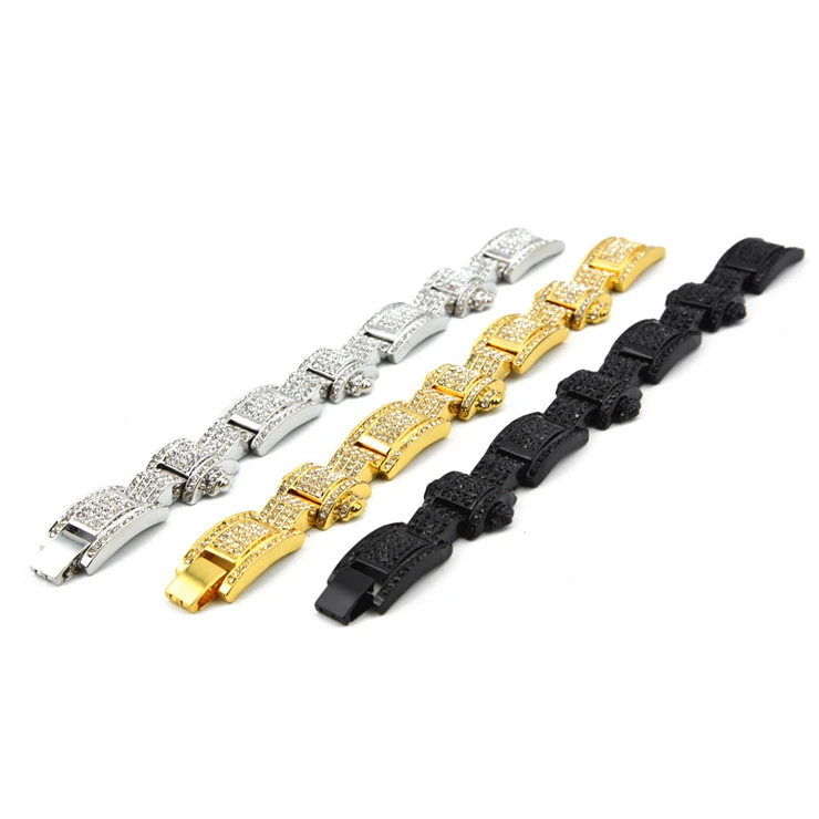 Hot Trend 18K Gold Plated Zinc Alloy Jewelry Full Crystal Watch Chain Bracelet