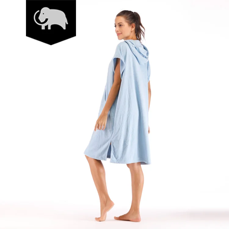 2021 Hot selling 100% Microfibre Terry Fabric Adult lovers Hooded Beach Change Robe Poncho Surf Towel With Pocket
