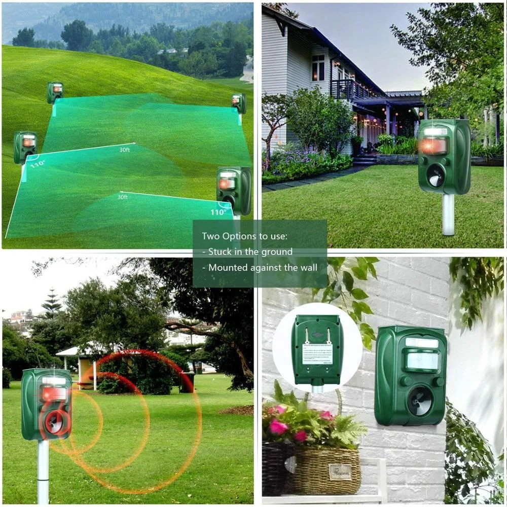 
GH-501 Solar Ultrasonic Animal repeller PIR bird bat pigeon device recharge battery powered dog cat raccoon Repeller for lawn 