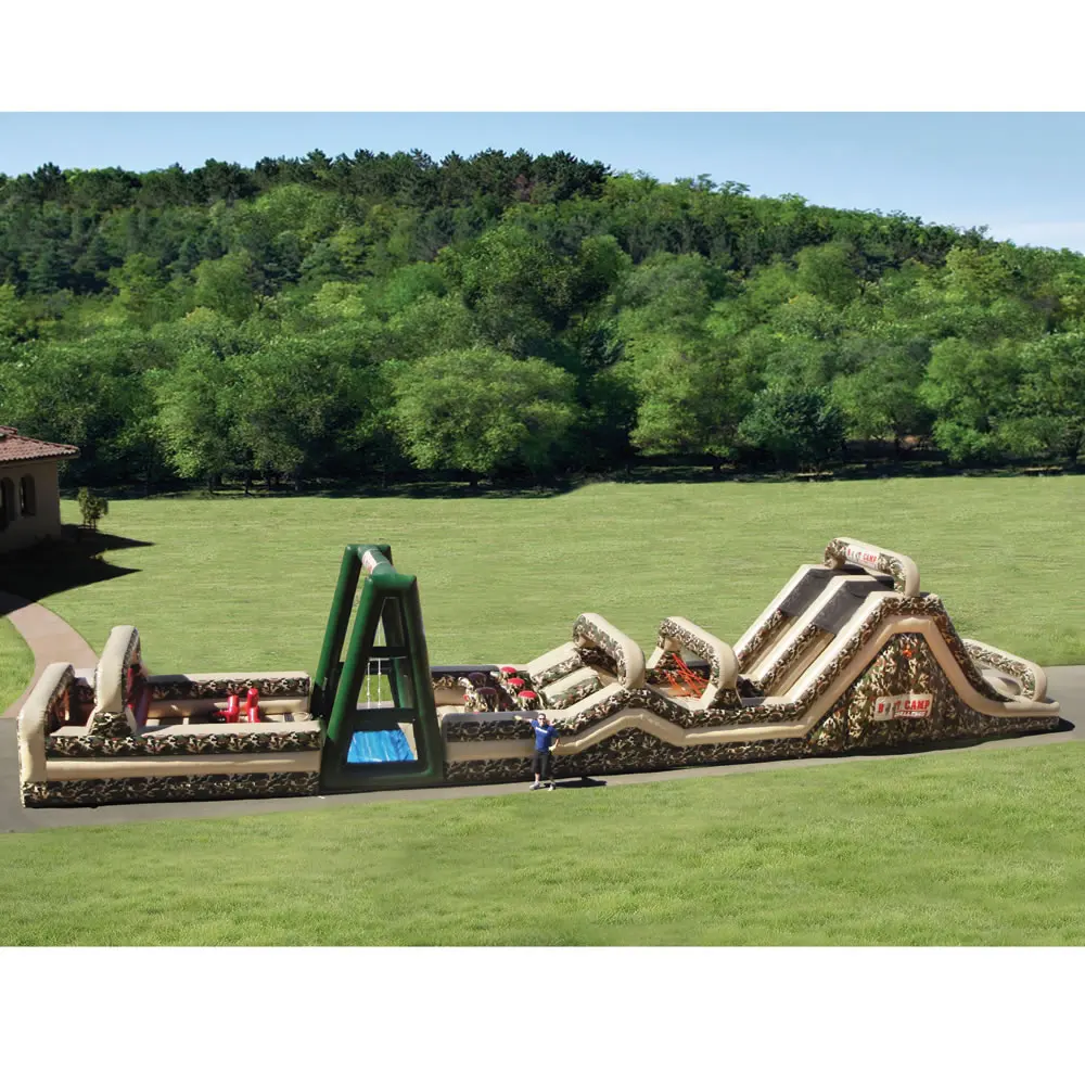
24m long adults boot camp military inflatable obstacle course with 3 parts from Guangzhou Inflatable factory 