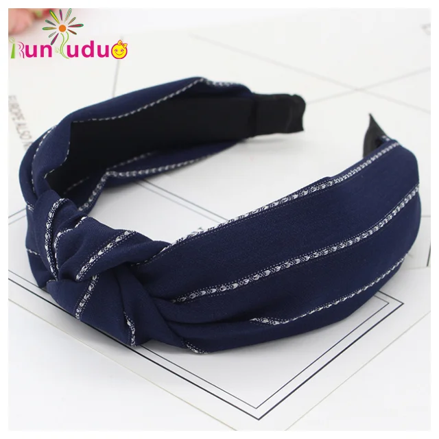 New hair decoration cloth art hair band pure color stripe hair clip fashion headband