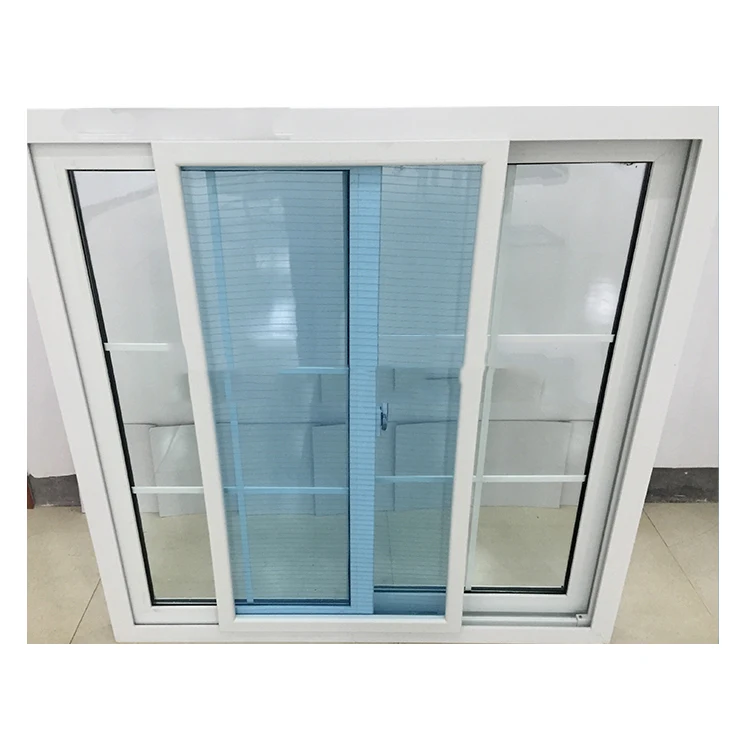 Unbreakable Plastic Vinyl Double Glazed Tempered Pvc Sliding Window With Grill And Mosquito Net