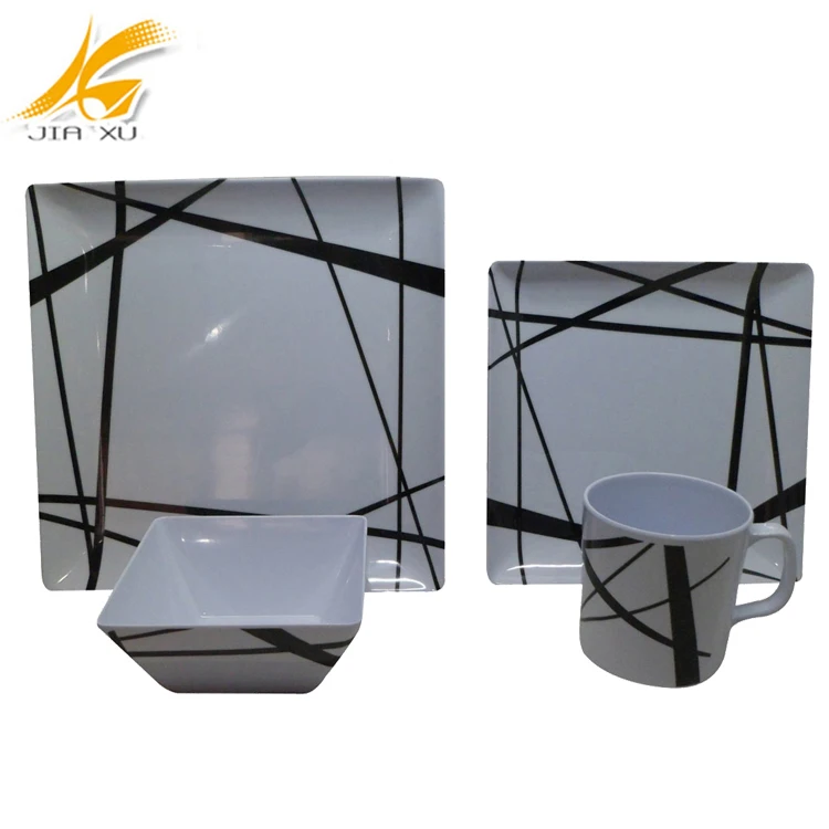 16pcs melamine square plate and bowl dinner set wholesale melamine tableware